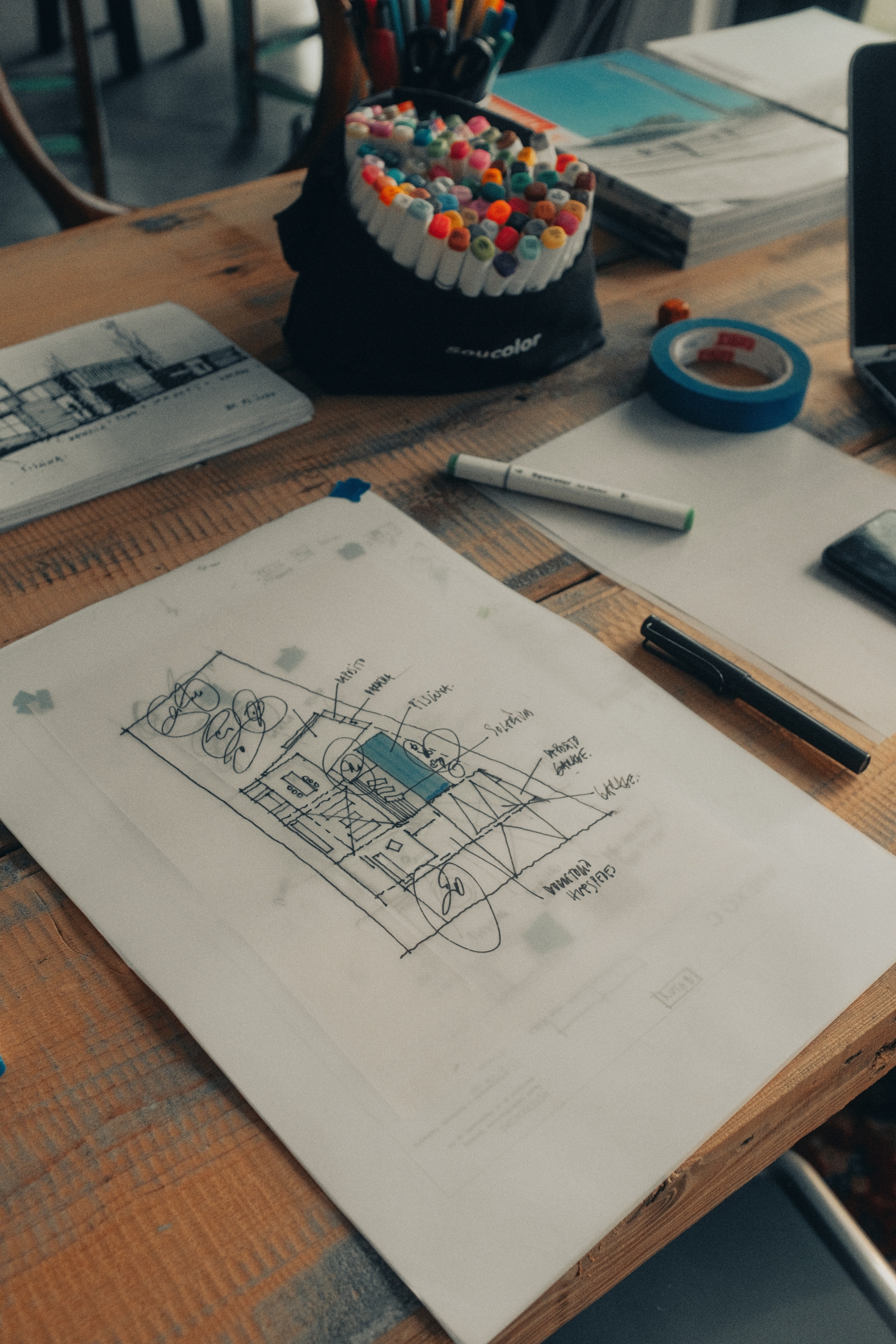 Anticiper sa rénovation, phase de conception avec croquis d'architecte.